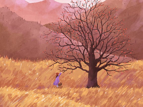 春去秋来 等一树花开-一年四季的色彩手绘插画